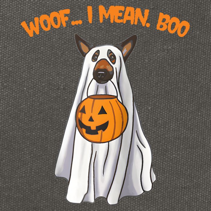 Woof I Mean Boo German Shepherd Dog Ghost Funny Halloween Raglan Baseball Tee Cotton Canvas Backpack