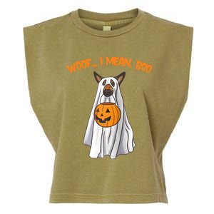 Woof I Mean Boo German Shepherd Dog Ghost Funny Halloween Raglan Baseball Tee Garment-Dyed Women's Muscle Tee