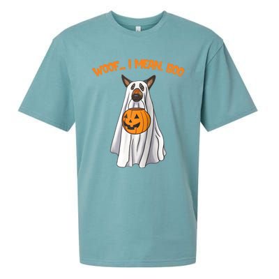 Woof I Mean Boo German Shepherd Dog Ghost Funny Halloween Raglan Baseball Tee Sueded Cloud Jersey T-Shirt