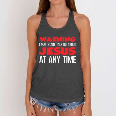 Warning I May Start Talking About Jesus Women's Knotted Racerback Tank