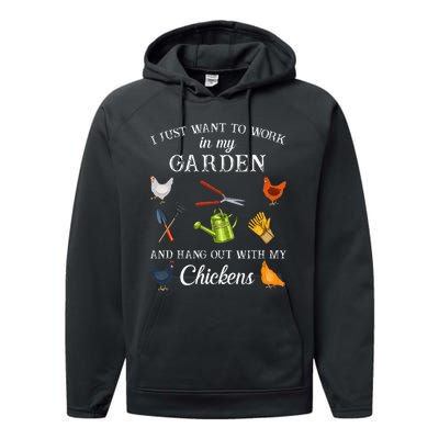 Work In My Garden Hangout With My Chickens Funny Gardening Performance Fleece Hoodie