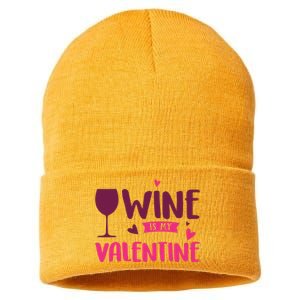 Wine Is My Valentine Funny Holiday Sustainable Knit Beanie