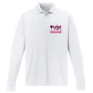 Wine Is My Valentine Funny Holiday Performance Long Sleeve Polo