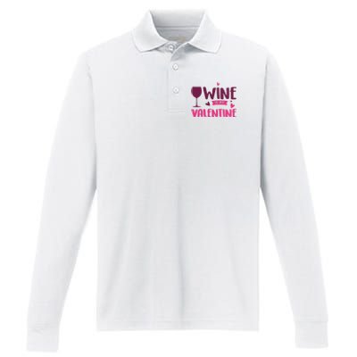 Wine Is My Valentine Funny Holiday Performance Long Sleeve Polo