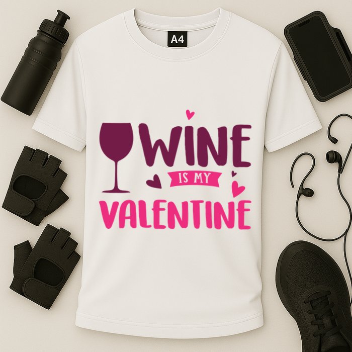 Wine Is My Valentine Funny Holiday Cooling Performance Crew T-Shirt
