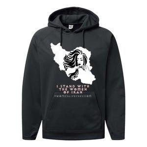 Womens Iran Map, I STAND WITH WOMEN OF IRAN Support Iranian Women Performance Fleece Hoodie