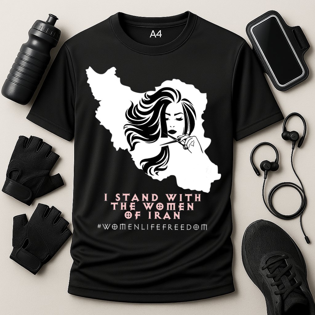 Womens Iran Map, I STAND WITH WOMEN OF IRAN Support Iranian Women Cooling Performance Crew T-Shirt