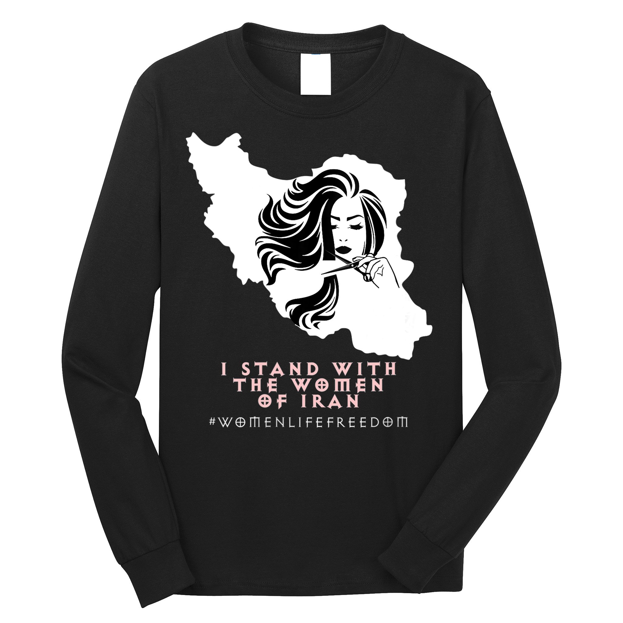 Womens Iran Map, I STAND WITH WOMEN OF IRAN Support Iranian Women Long Sleeve Shirt