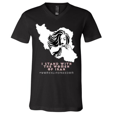 Womens Iran Map, I STAND WITH WOMEN OF IRAN Support Iranian Women V-Neck T-Shirt
