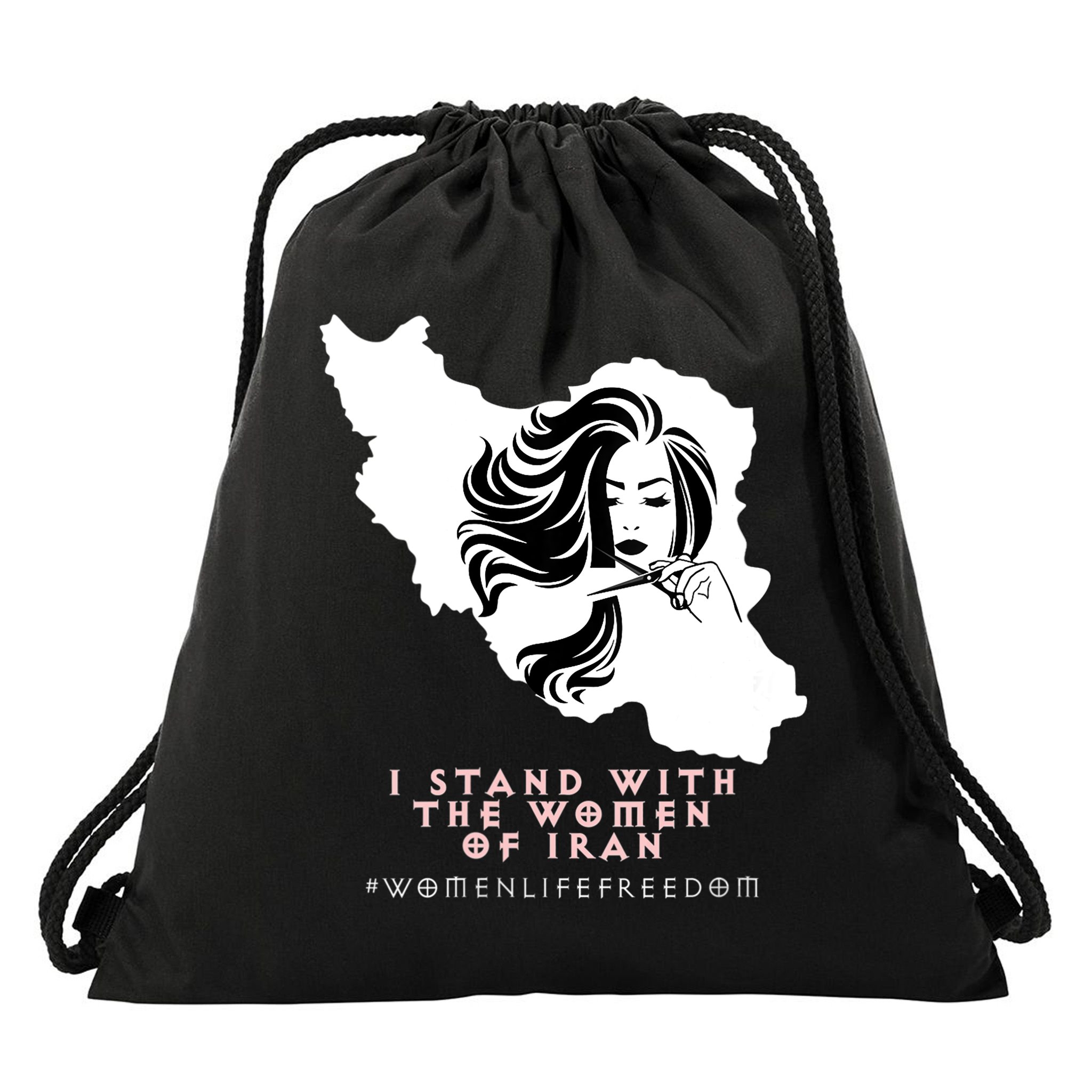 Womens Iran Map, I STAND WITH WOMEN OF IRAN Support Iranian Women Drawstring Bag