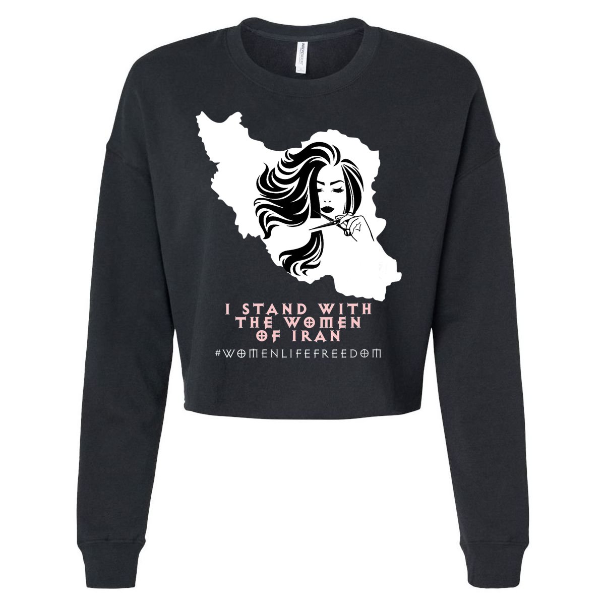 Womens Iran Map, I STAND WITH WOMEN OF IRAN Support Iranian Women Cropped Pullover Crew