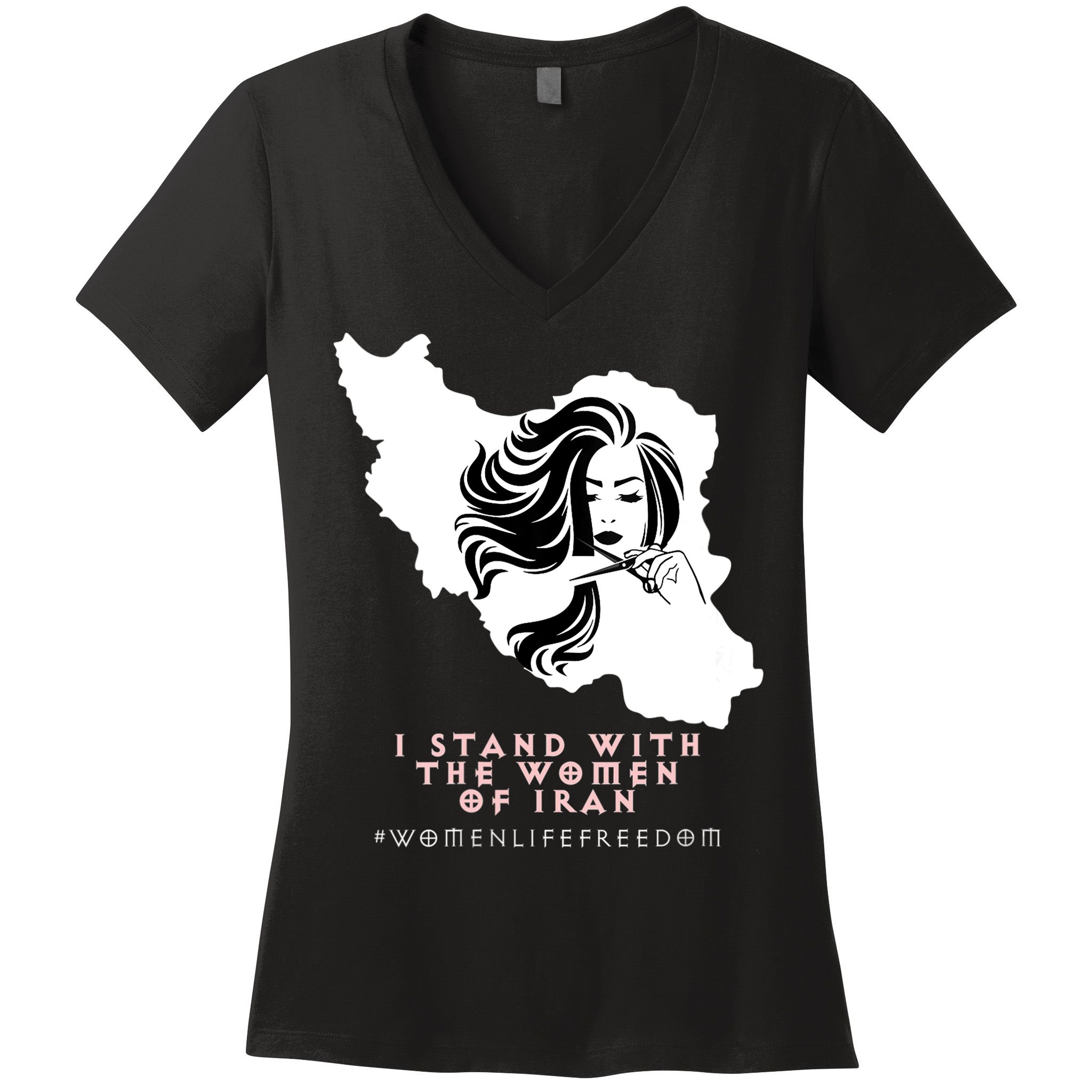 Womens Iran Map, I STAND WITH WOMEN OF IRAN Support Iranian Women Women's V-Neck T-Shirt