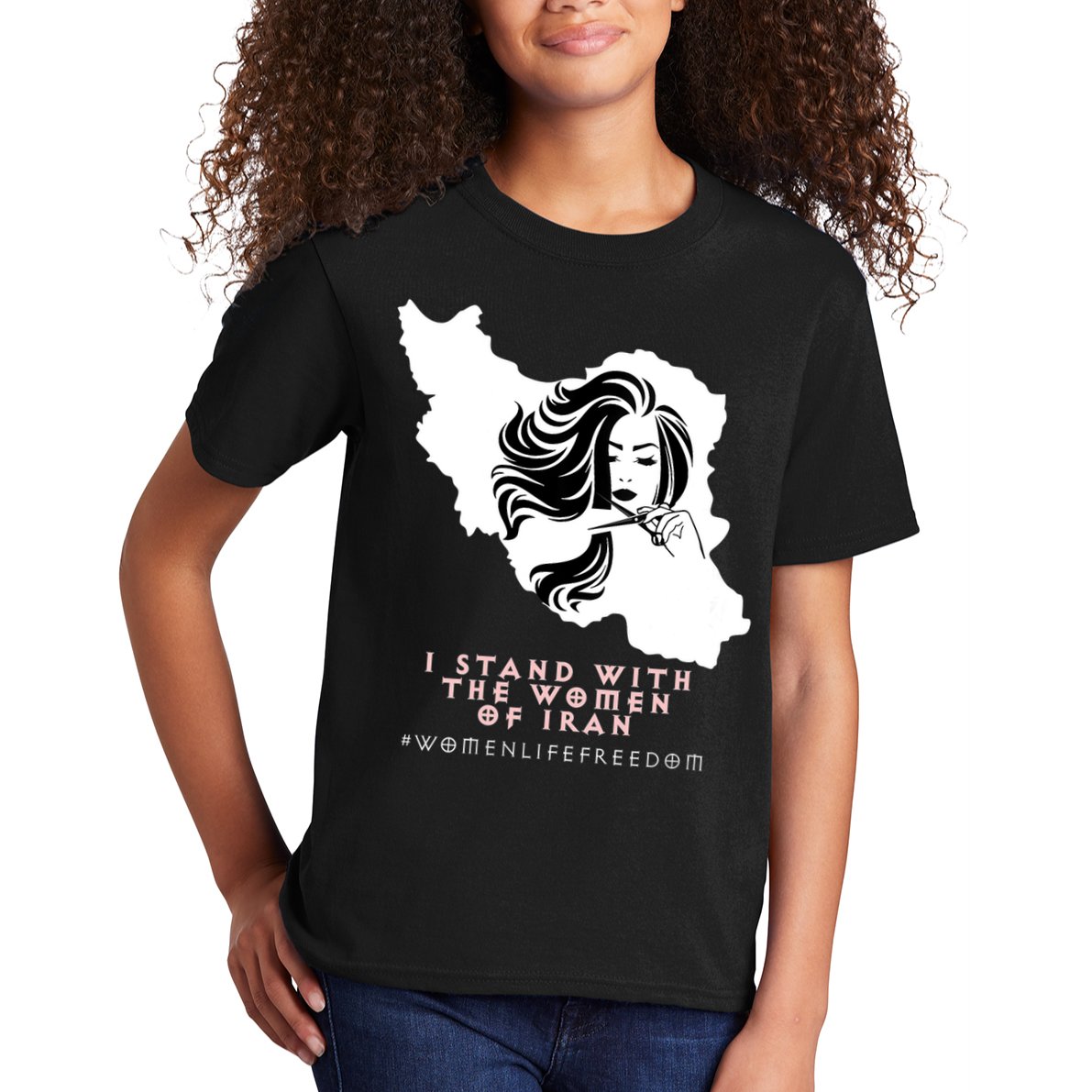 Womens Iran Map, I STAND WITH WOMEN OF IRAN Support Iranian Women Kids T-Shirt