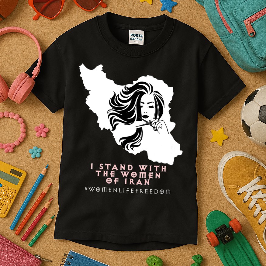 Womens Iran Map, I STAND WITH WOMEN OF IRAN Support Iranian Women Kids T-Shirt