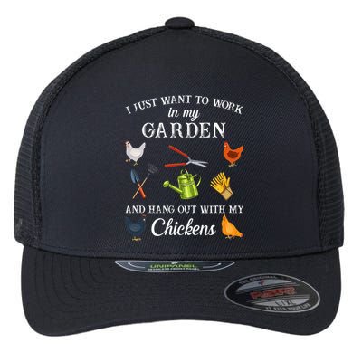Work In My Garden Hangout With My Chickens Funny Gardening Flexfit Unipanel Trucker Cap