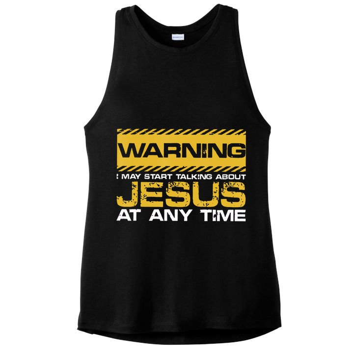 Warning I May Start Talking About Jesus Christian Jesus Ladies PosiCharge Tri-Blend Wicking Tank