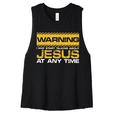 Warning I May Start Talking About Jesus Christian Jesus Women's Racerback Cropped Tank