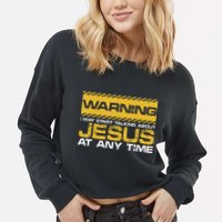 Warning I May Start Talking About Jesus Christian Jesus Cropped Pullover Crew