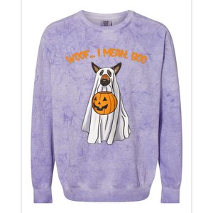 Woof I Mean Boo German Shepherd Dog Ghost Funny Halloween Raglan Baseball Colorblast Crewneck Sweatshirt