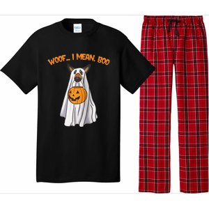 Woof I Mean Boo German Shepherd Dog Ghost Funny Halloween Raglan Baseball Pajama Set