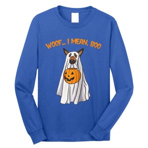 Woof I Mean Boo German Shepherd Dog Ghost Funny Halloween Raglan Baseball Long Sleeve Shirt