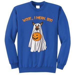 Woof I Mean Boo German Shepherd Dog Ghost Funny Halloween Raglan Baseball Sweatshirt