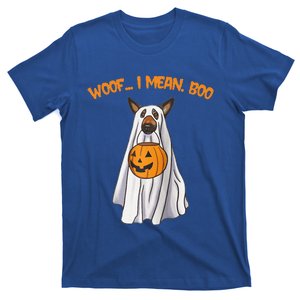 Woof I Mean Boo German Shepherd Dog Ghost Funny Halloween Raglan Baseball T-Shirt