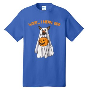 Woof I Mean Boo German Shepherd Dog Ghost Funny Halloween Raglan Baseball Tall T-Shirt