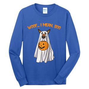 Woof I Mean Boo German Shepherd Dog Ghost Funny Halloween Raglan Baseball Tall Long Sleeve T-Shirt