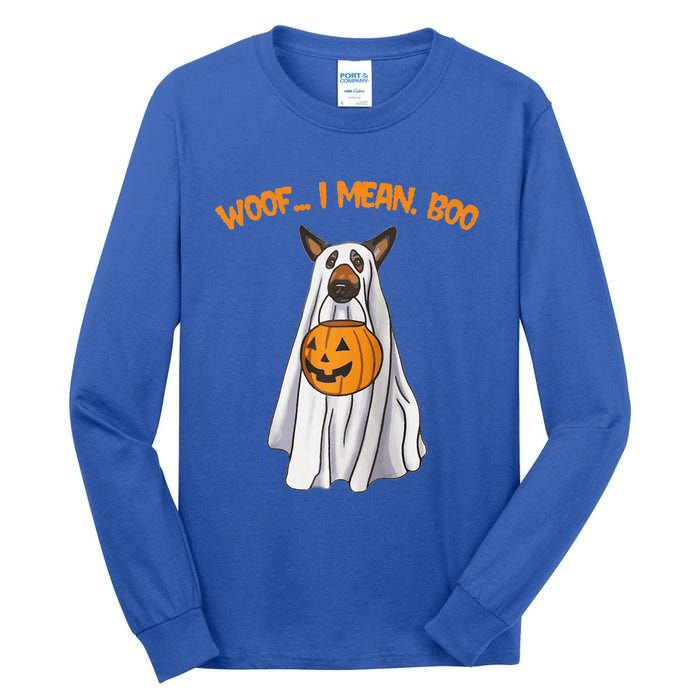 Woof I Mean Boo German Shepherd Dog Ghost Funny Halloween Raglan Baseball Tall Long Sleeve T-Shirt