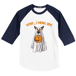 Woof I Mean Boo German Shepherd Dog Ghost Funny Halloween Raglan Baseball Baseball Sleeve Shirt