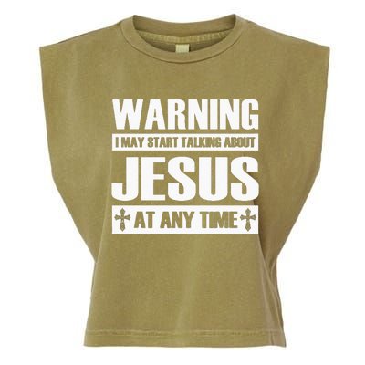 Warning I May Start Talking About Jesus Garment-Dyed Women's Muscle Tee