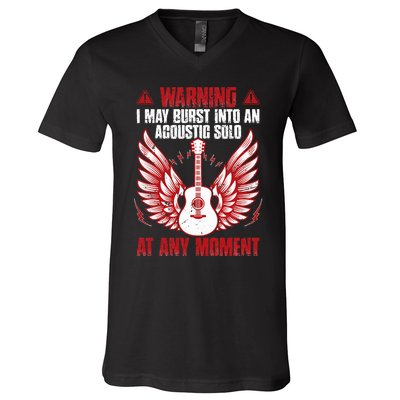 Warning I May Burst Into An Acoustic Solo Indie Folk Music V-Neck T-Shirt