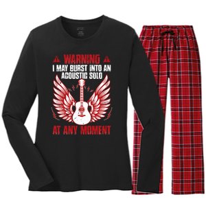 Warning I May Burst Into An Acoustic Solo Indie Folk Music Women's Long Sleeve Flannel Pajama Set 