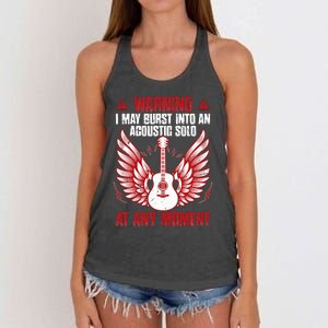 Warning I May Burst Into An Acoustic Solo Indie Folk Music Women's Knotted Racerback Tank