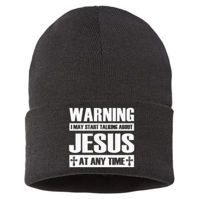 Warning I May Start Talking About Jesus Sustainable Knit Beanie