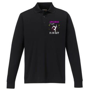 Warning I Might Flip Out Funny Gymnast Cheerleading Performance Long Sleeve Polo