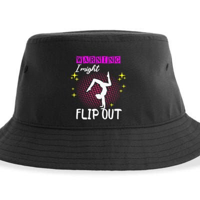 Warning I Might Flip Out Funny Gymnast Cheerleading Sustainable Bucket Hat