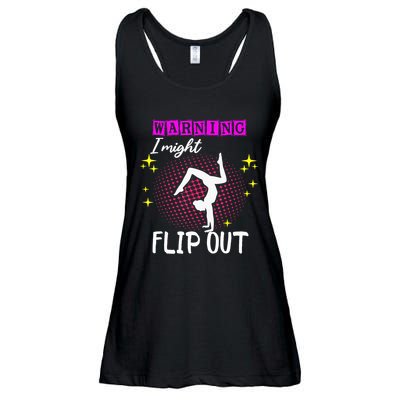 Warning I Might Flip Out Funny Gymnast Cheerleading Ladies Essential Flowy Tank