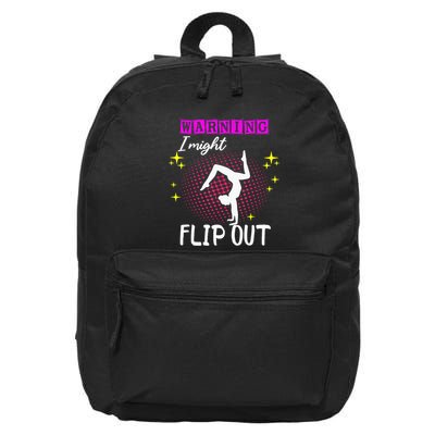 Warning I Might Flip Out Funny Gymnast Cheerleading 16 in Basic Backpack