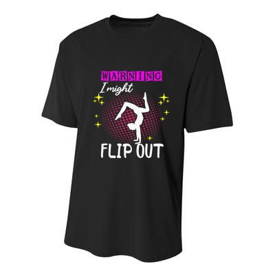 Warning I Might Flip Out Funny Gymnast Cheerleading Youth Performance Sprint T-Shirt