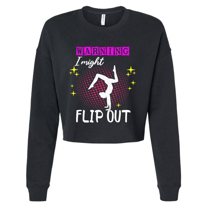 Warning I Might Flip Out Funny Gymnast Cheerleading Cropped Pullover Crew