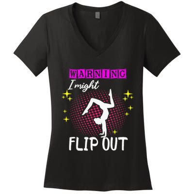 Warning I Might Flip Out Funny Gymnast Cheerleading Women's V-Neck T-Shirt