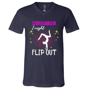 Warning I Might Flip Out Funny Gymnast Cheerleading V-Neck T-Shirt