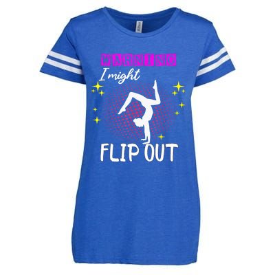 Warning I Might Flip Out Funny Gymnast Cheerleading Enza Ladies Jersey Football T-Shirt