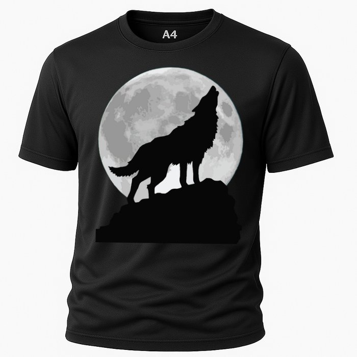 Wolf In Moon Light Cool Full Dog Pup Howling Tee Cooling Performance Crew T-Shirt