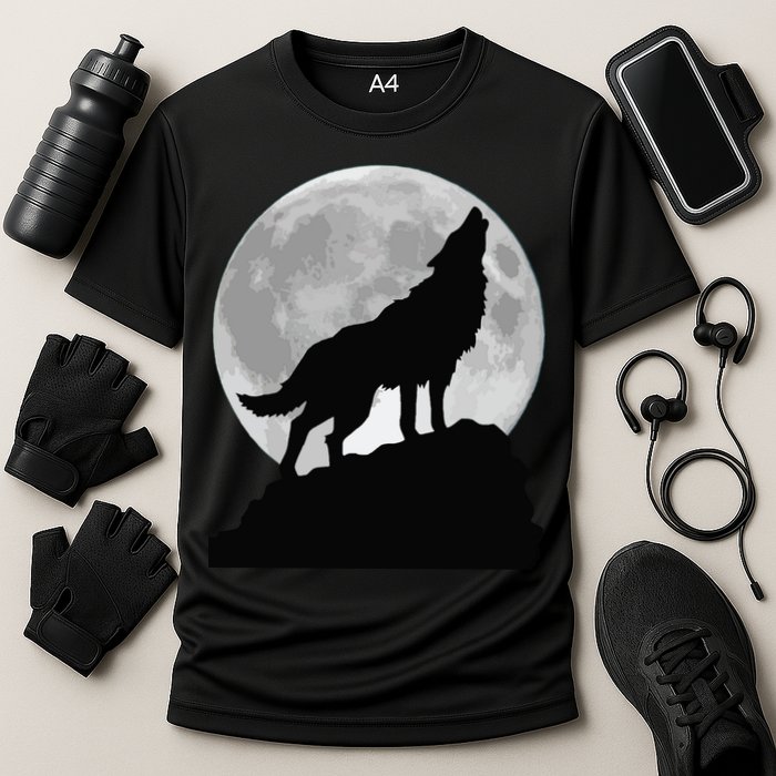 Wolf In Moon Light Cool Full Dog Pup Howling Tee Cooling Performance Crew T-Shirt