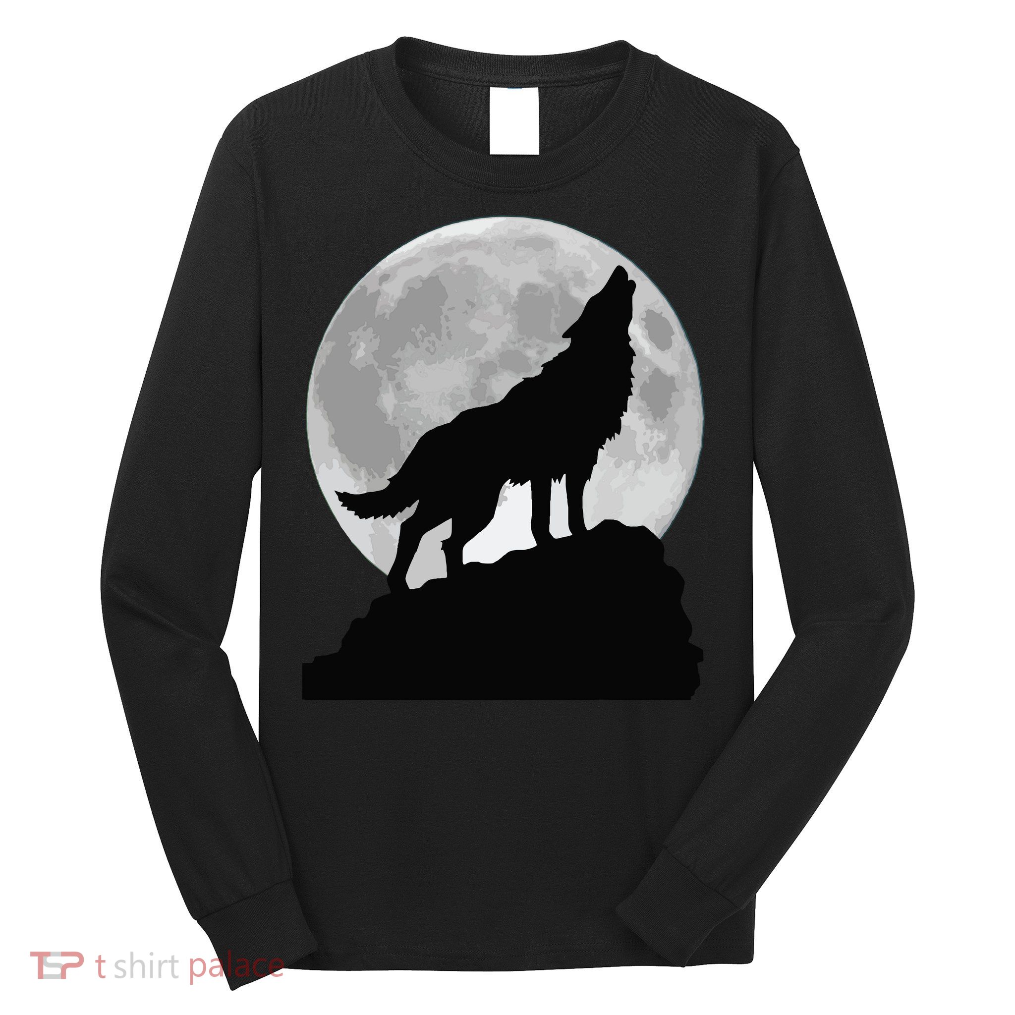 Wolf In Moon Light Cool Full Dog Pup Howling Tee Long Sleeve Shirt