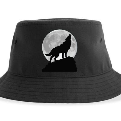 Wolf In Moon Light Cool Full Dog Pup Howling Tee Sustainable Bucket Hat