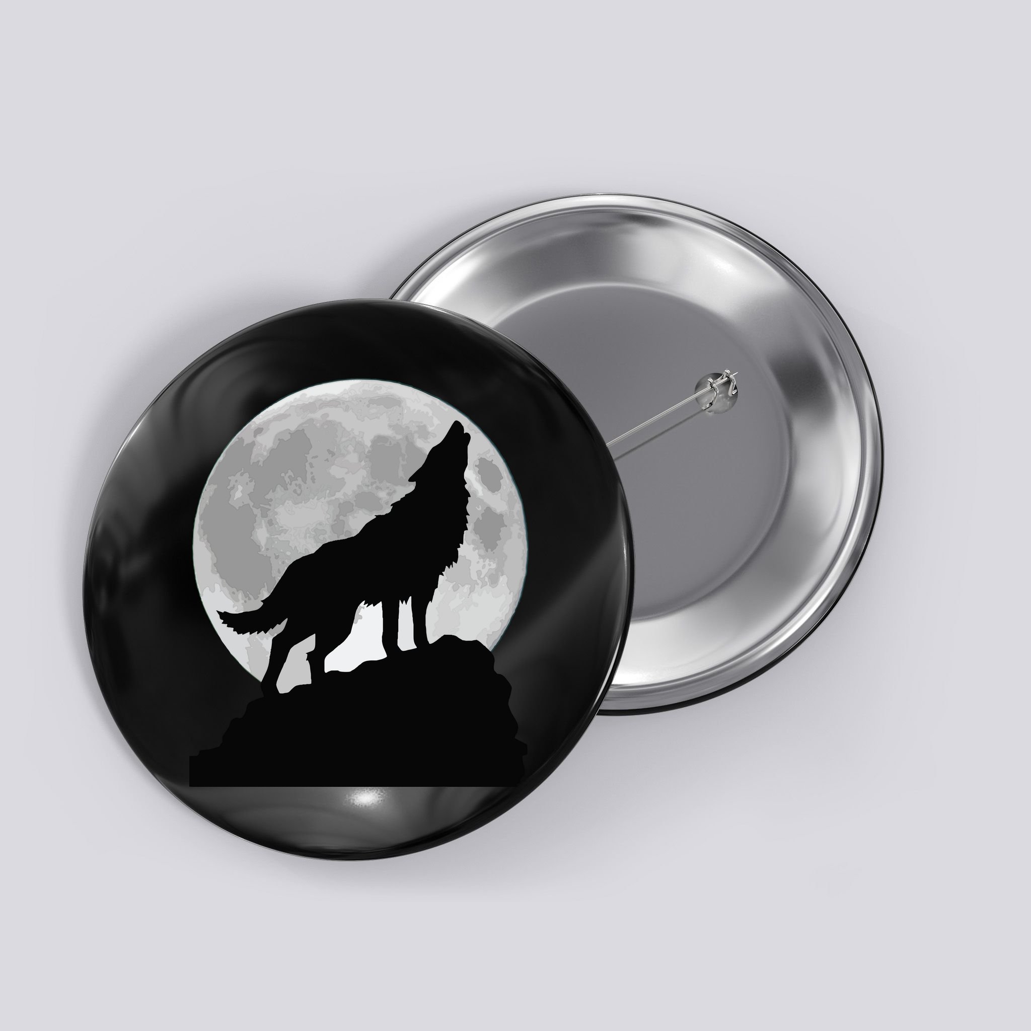 Wolf In Moon Light Cool Full Dog Pup Howling Tee Button